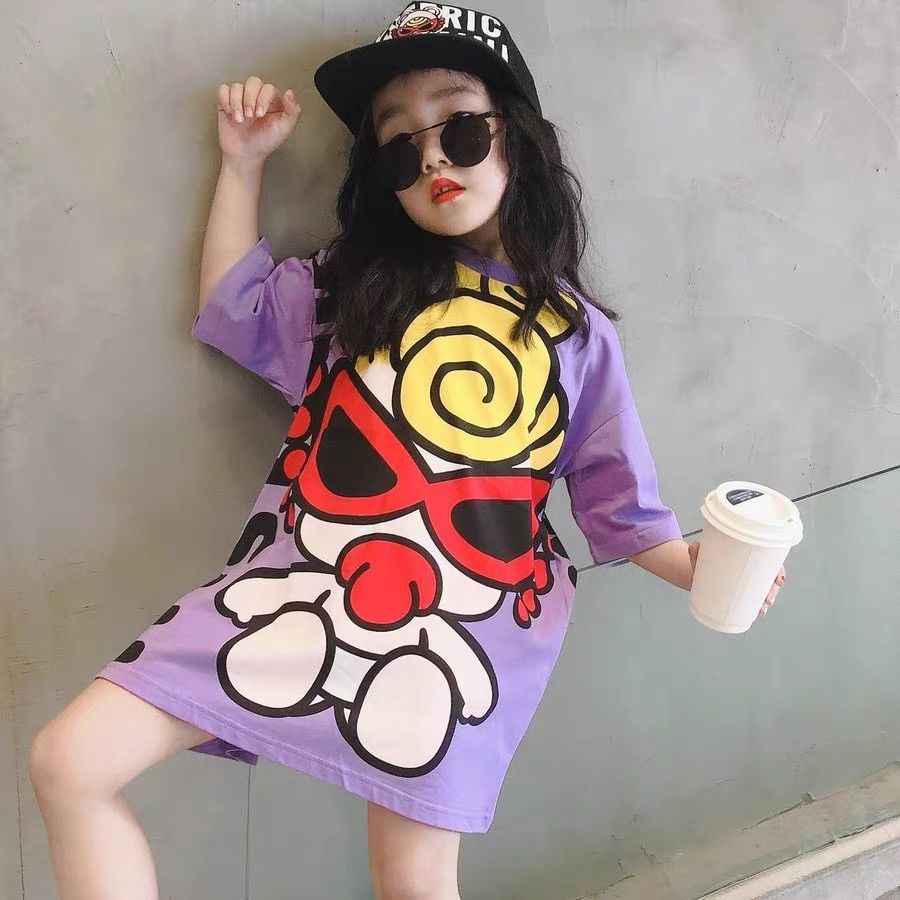 Đầm Thun In Hoạt Hình Thoáng Khí Nhanh Khô Thời Trang Đáng Yêu Dành Cho Bé Gái