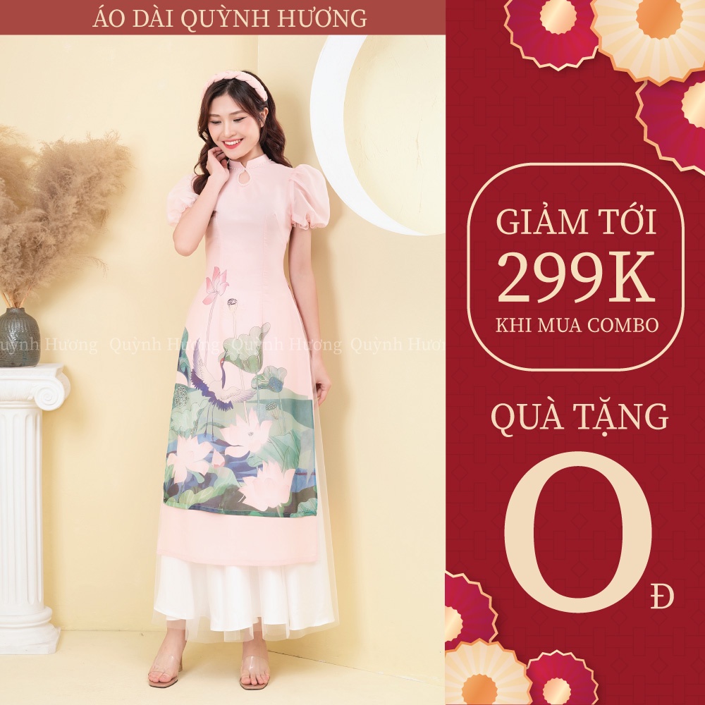 Áo dài hồng nhạt tay bồng siêu xinh by Quỳnh Hương