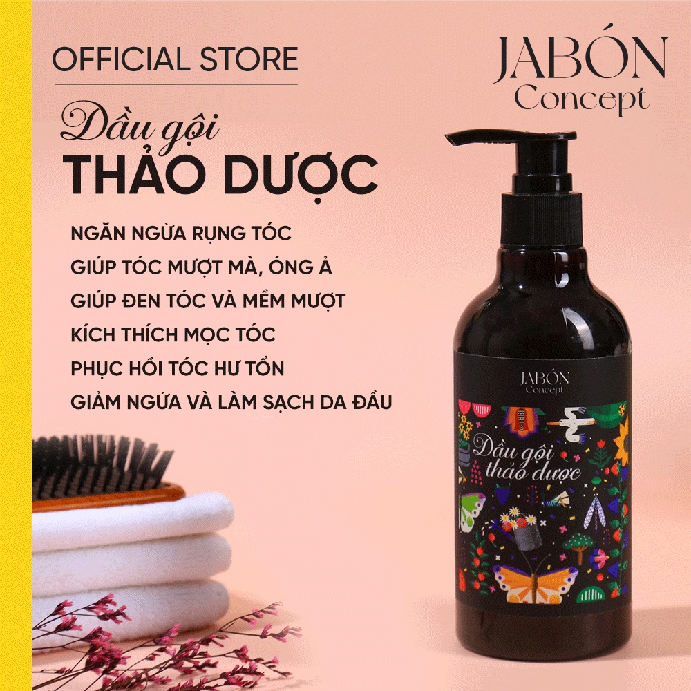 Dầu Gội Thảo Dược Thiên Nhiên Bồ Kết Bồ Hòn Cô Đặc Chống Rụng Tóc Làm Sạch 300ml - Jabon Concept