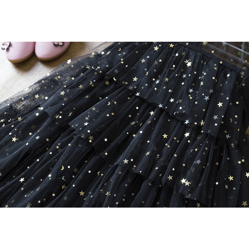 Đầm Dự Tiệc Màu Đen Đính Sequin Hình Ngôi Sao Lấp Lánh Xinh Xắn Cho Bé Gái