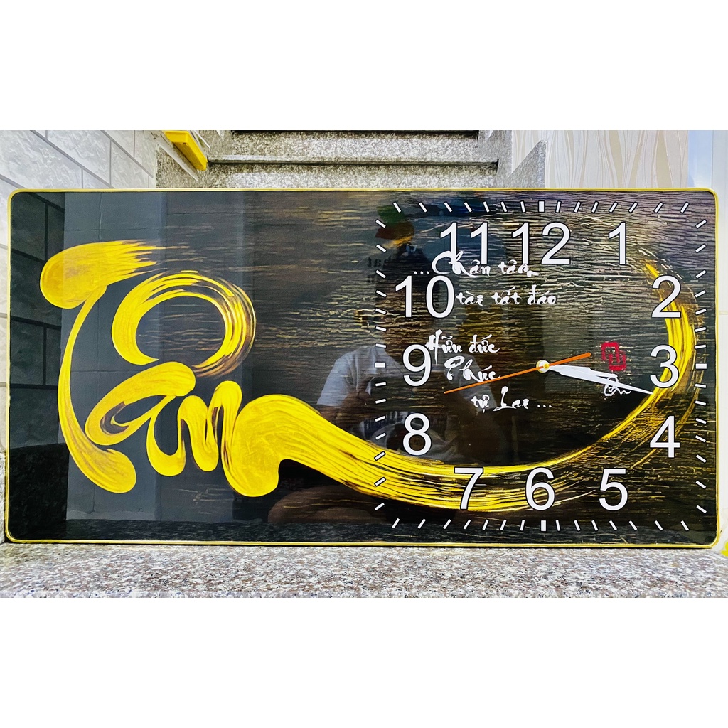 Tranh đồng hồ tráng gương chữ tâm tranh treo tường phòng khách quà tặng tân gia TDH201