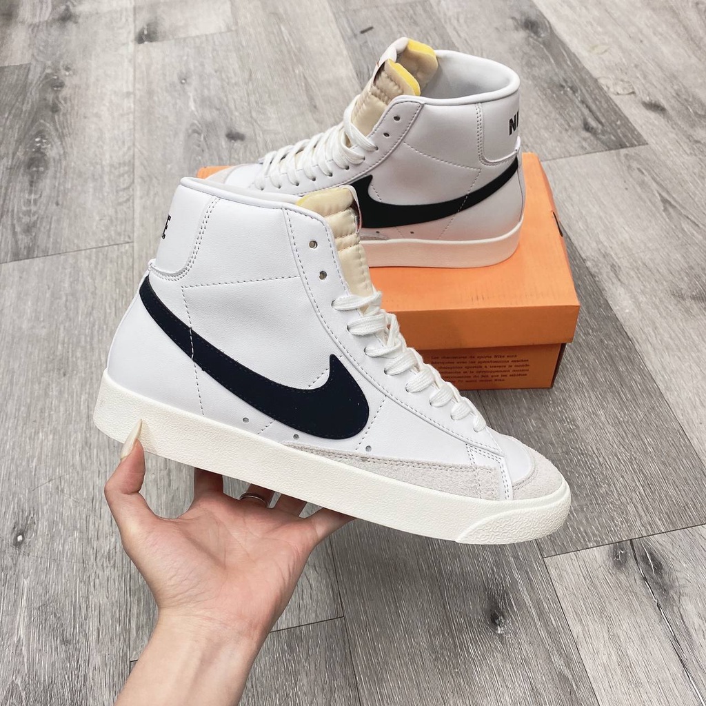 Giày Nike Blazer Low, Mid 77 Vintage White Black - Giày Sneaker Nam Nữ Trắng Đen Cổ Thấp, Cao Thể Thao Full Box Bill