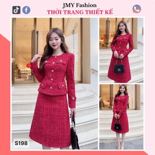 S198 Set dạ đỏ [MC&Hà Thanh] set dạ tweed đỏ dáng A dài nữ tính, set đầm tiểu thư - (kèm video SP)