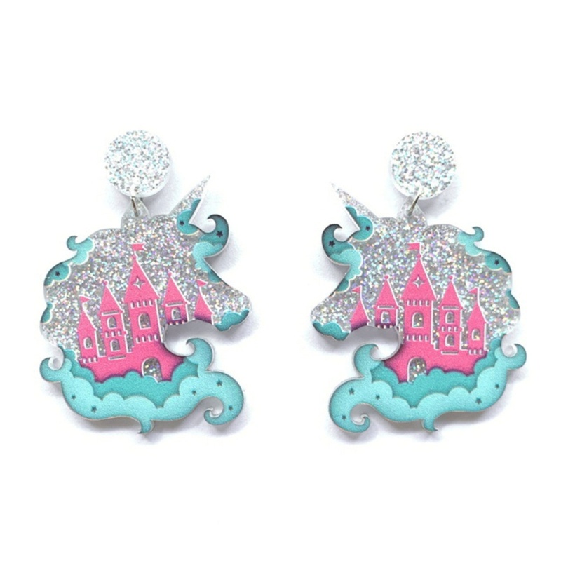 Flgo Bông Tai Acrylic Họa Tiết Kỳ Lân Hoạt Hình Nhiều Màu Sắc Lấp Lánh