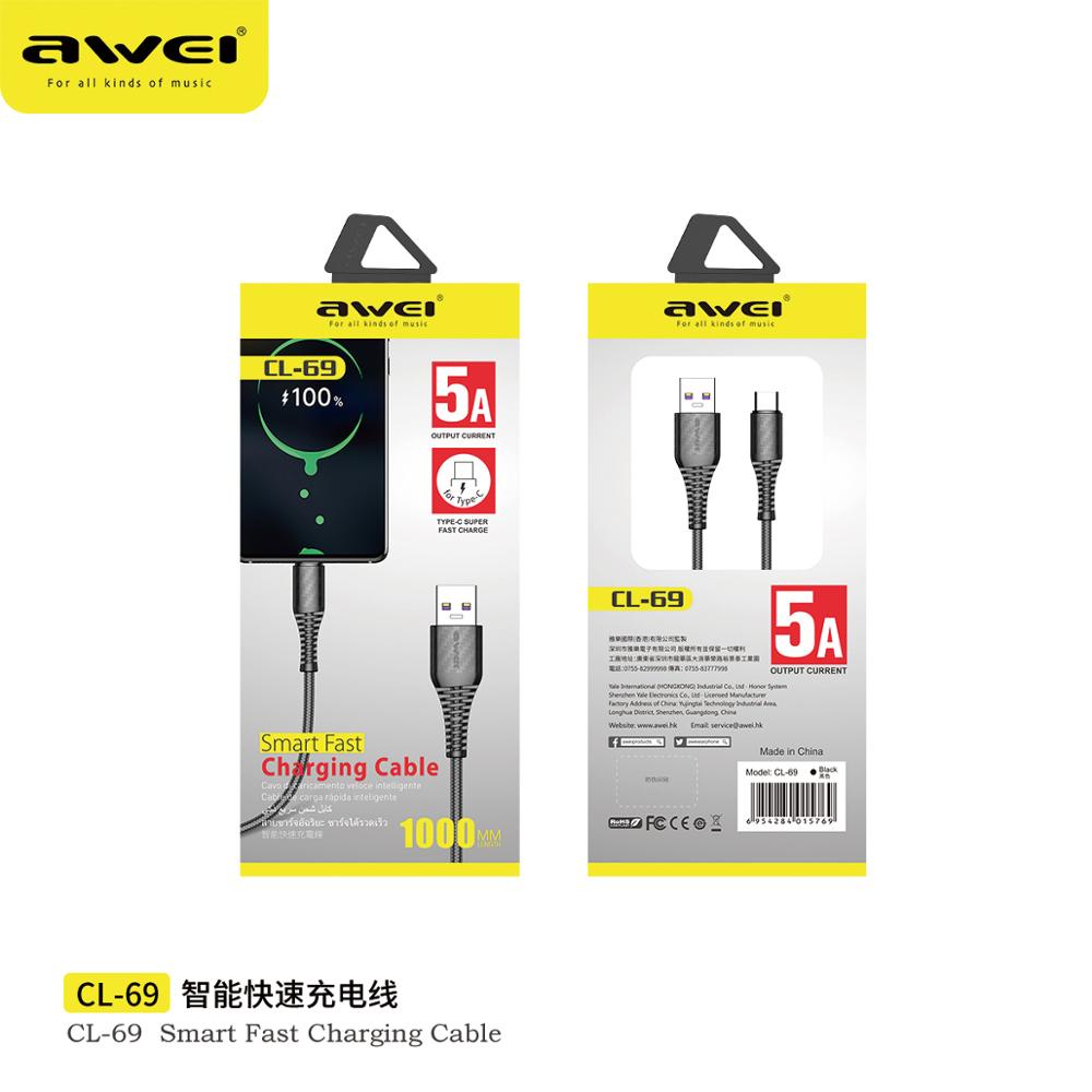 Cáp sạc nhanh Type-C Awei CL-69 hỗ trợ sạc nhanh 5A - Cáp dữ liệu Type-C bọc dù Awei CL-69