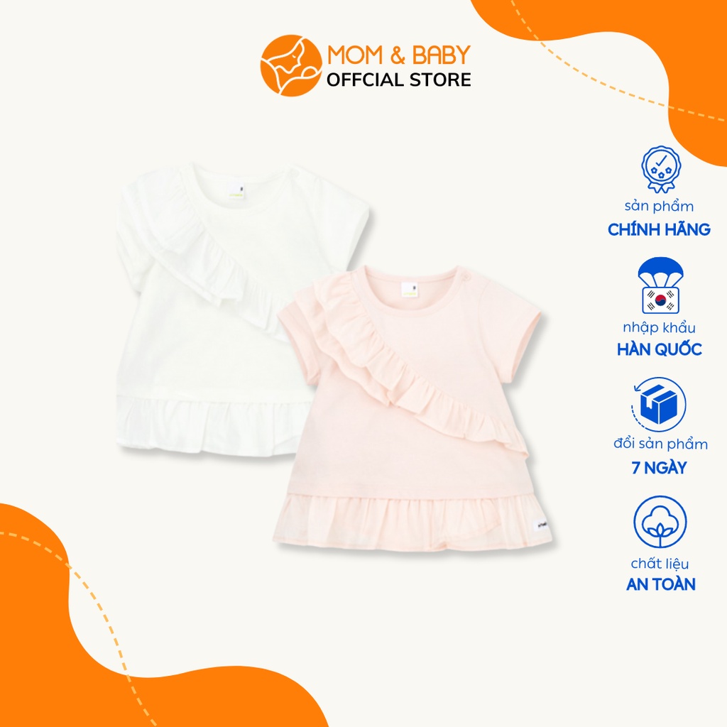 Áo thun cotton tay ngắn bé gái Pimpollo thương hiệu Hàn Quốc phối bèo dễ thương màu hồng và màu trắng MOM & BABY ILEBT07