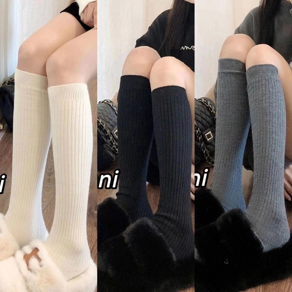 Vớ Dài Trung Bình Màu Trắng Thời Trang Thu Đông Ấm Áp Cho Nữ