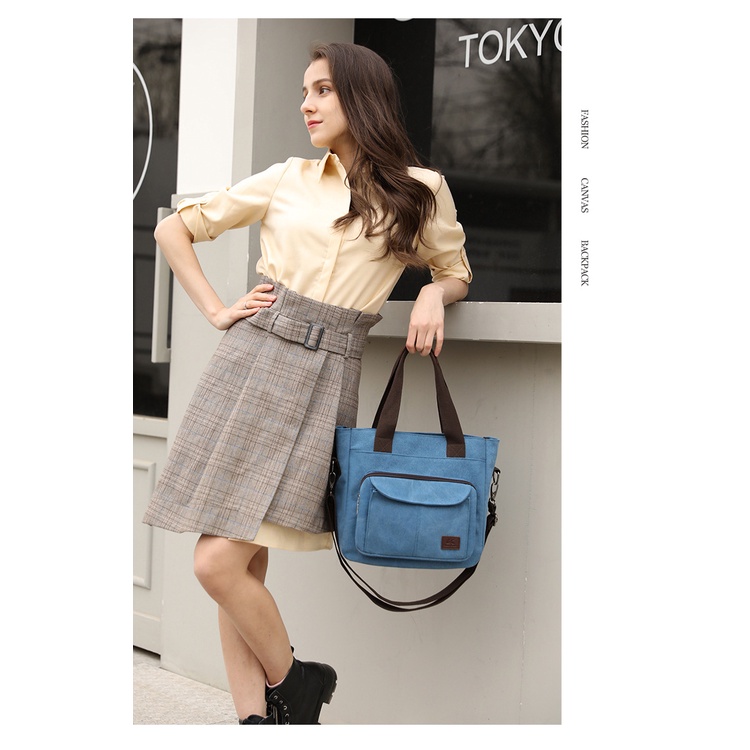 Túi Xách Đeo Vai Bằng Vải Bạt Kích Thước Lớn Phong Cách Mới 2023 Dễ Phối Đồ Cho Nữ