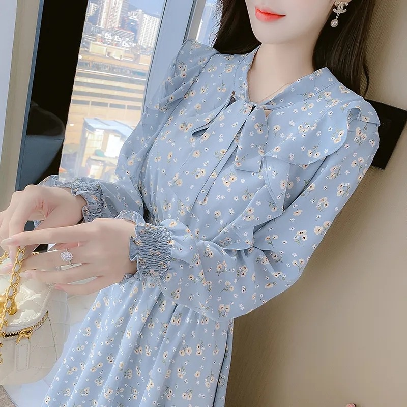 Đầm Hoa Thắt Nơ Eo Phong Cách Pháp Thời Trang Mùa Xuân Mới Cho Nữ