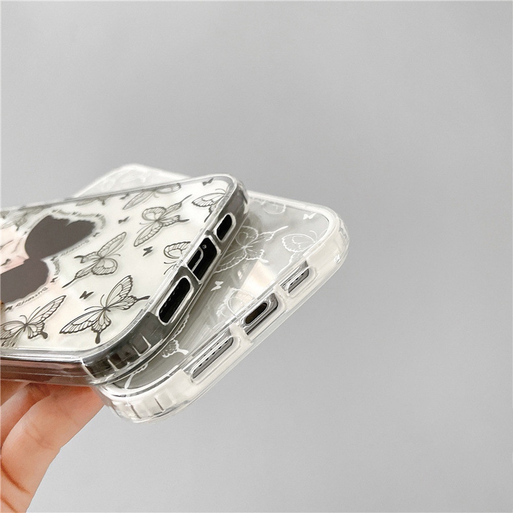 Ốp Điện Thoại TPU Mềm Trong Suốt Chống Sốc Họa Tiết Bướm Đen Cho IPhone 14 13 12 11 Pro Max XS XR 8 7 Plus