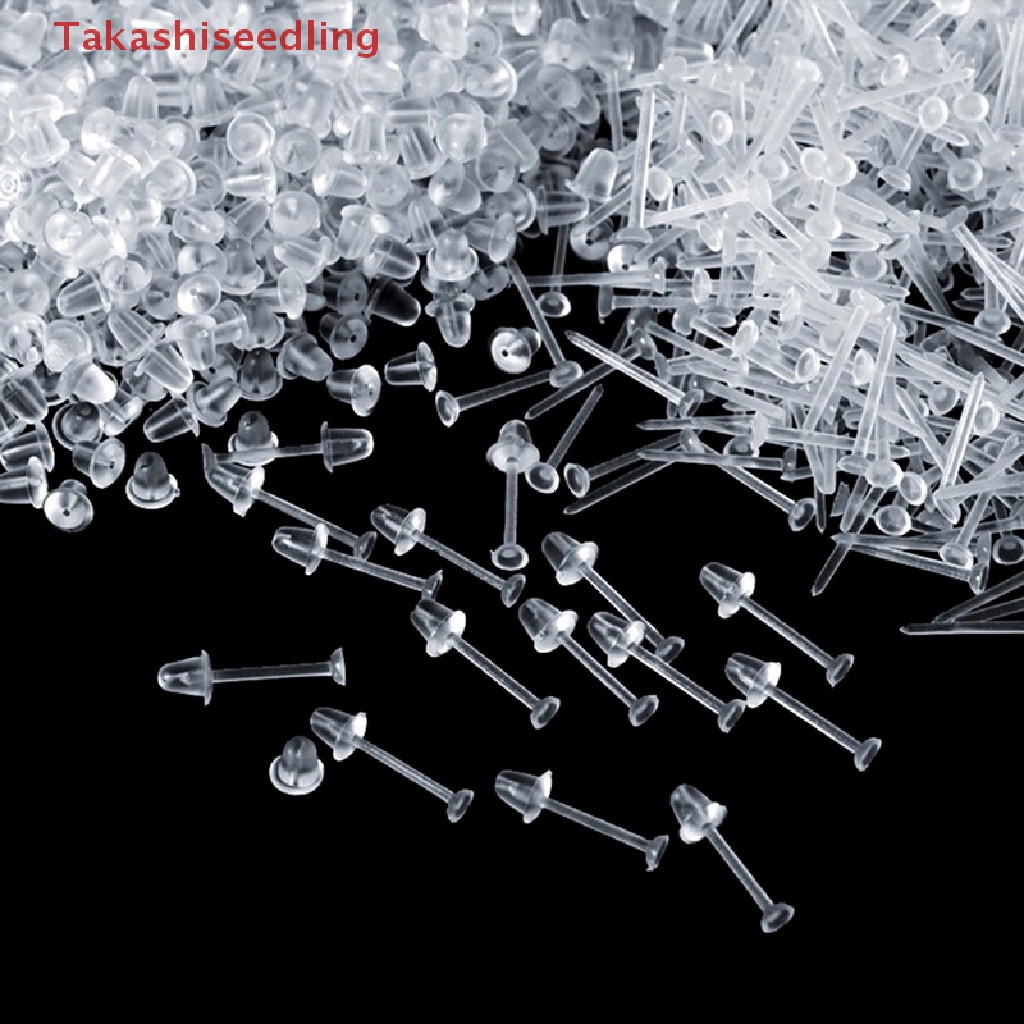 (Takashiseedling) Set 100 Bông Tai Nhựa Trong Suốt Và Sau Tai
