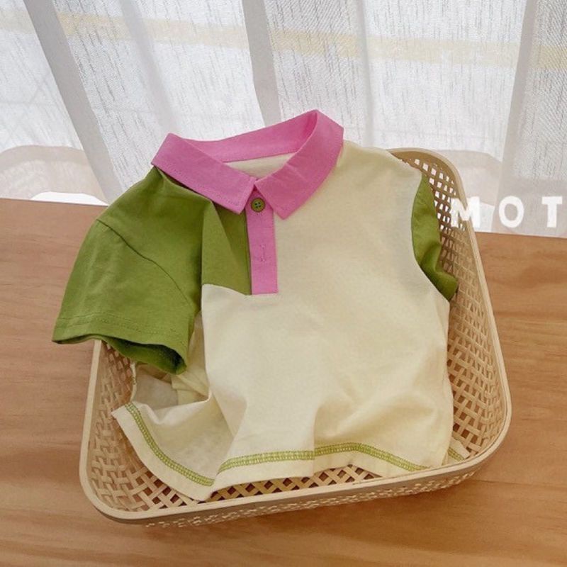 Áo polo Hai Màu Sắc Tay Ngắn Dễ Thương Xinh Xắn Dành Cho Bé