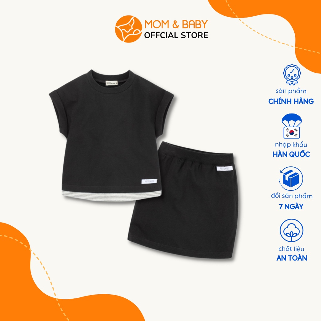 Set chân váy thun cotton bé gái Petite Mieux thương hiệu Hàn Quốc gồm áo và chân váy màu xám MOM & BABY CMEBE09