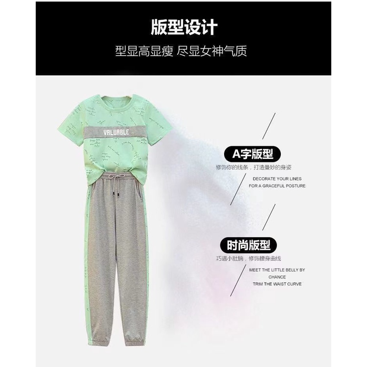 Bộ Đồ Thể Thao Áo Tay Ngắn Phối Quần Dài Dáng Rộng Kiểu Hàn Quốc Thời Trang Mùa Hè 2023 Cho Bạn Gái