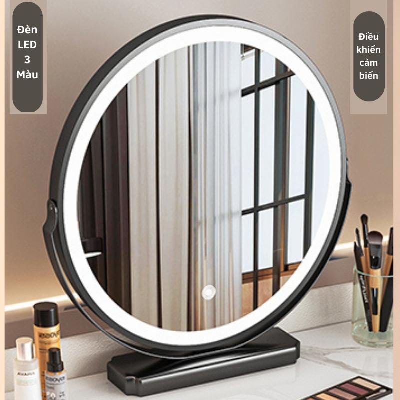 Bàn trang điểm kèm gương đèn Led cảm ứng 3 màu hiện đại, bàn phấn có tủ và ngăn kéo, kèm loa bluetooth sặc không dây