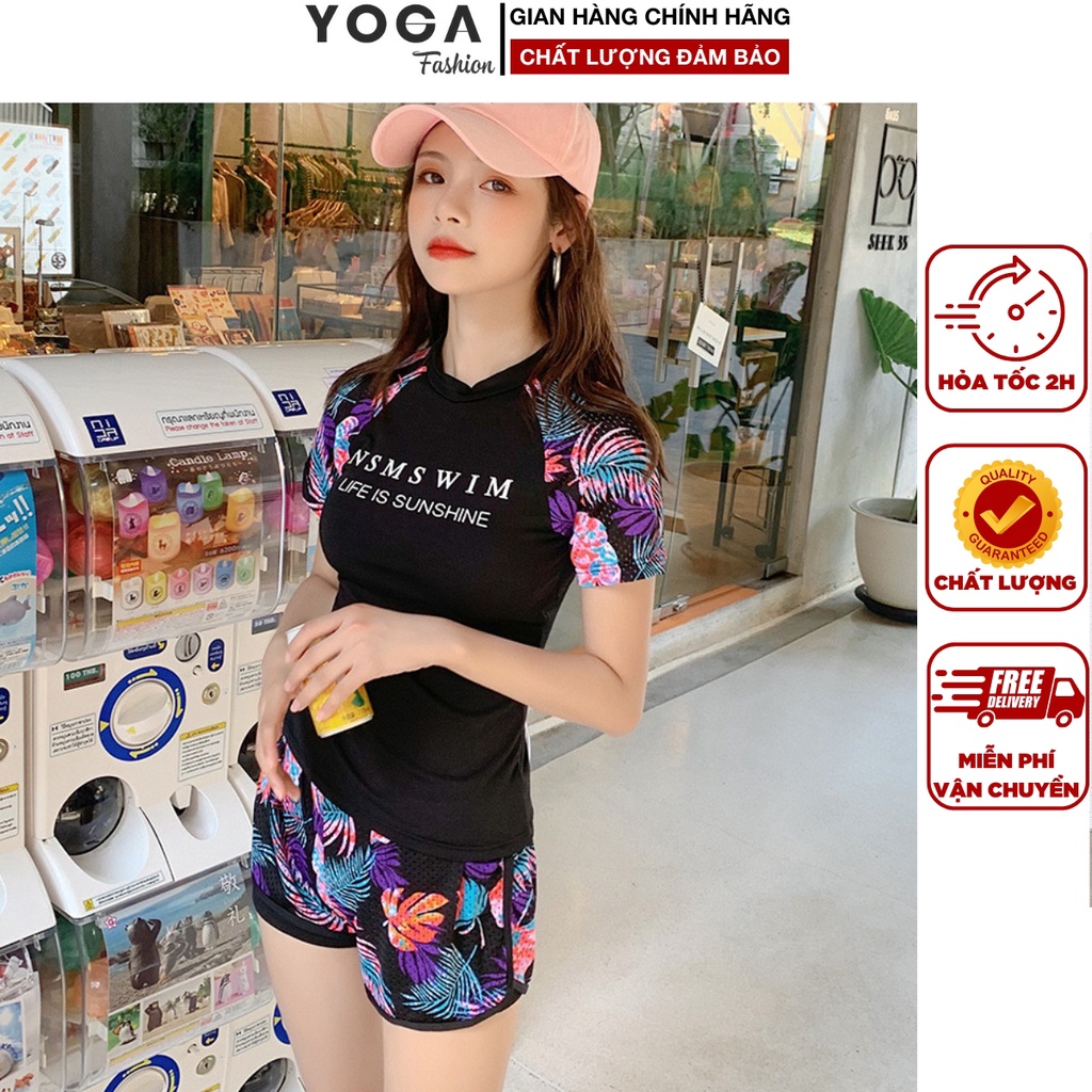 Set đồ bơi kín đáo kiểu dáng Dàn Quốc áo cộc tay quần đùi 2 lớp hàng QC loại 1