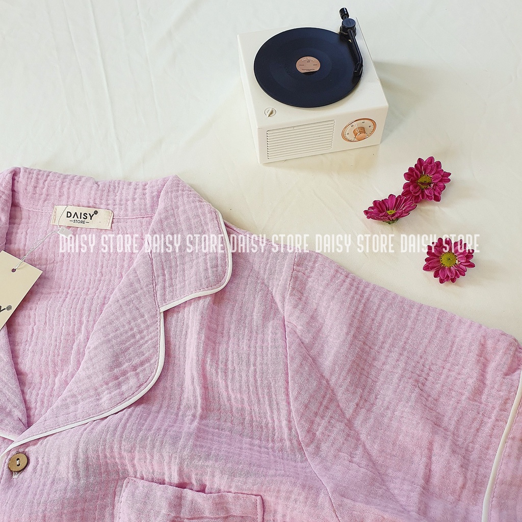 Pyjama mặc nhà xô muslin trơn màu pastel