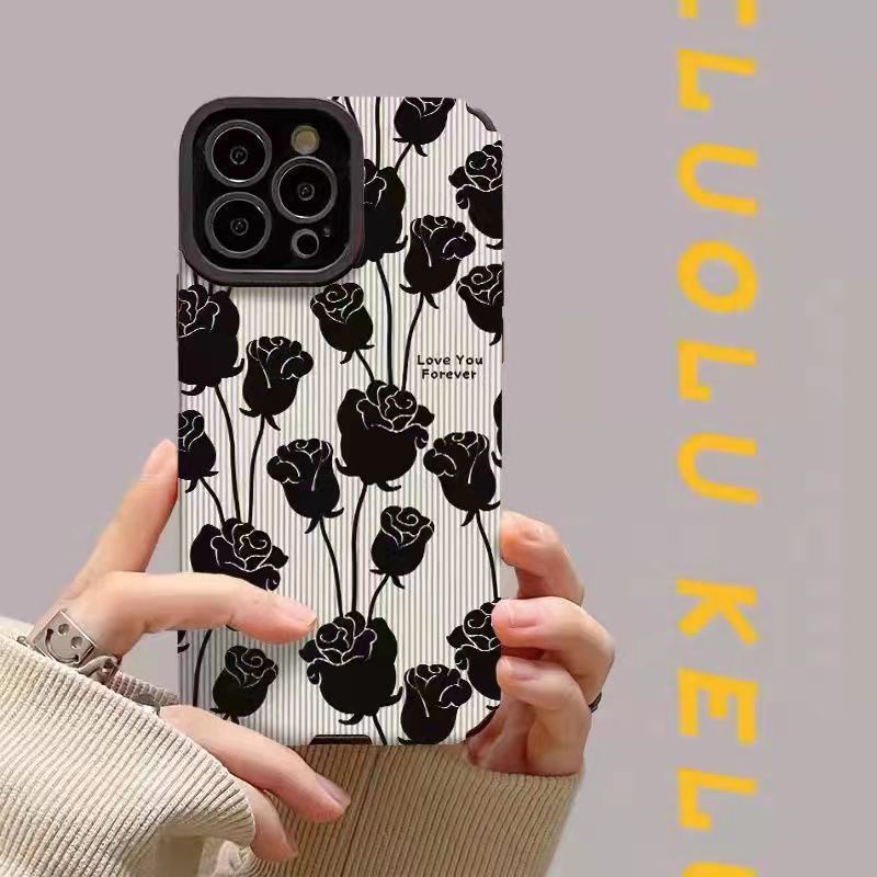 Ốp Điện Thoại Họa Tiết Hoa Hồng Đen Cho iPhone 14ProMax 14 13ProMax 13 13Pro 11ProMax 11 X XR Xs Max 7P 8P 12Pro 12ProMax