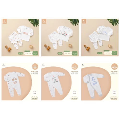 Bộ quần áo, body sơ sinh kèm phụ kiện chất liệu peptit hàng chính hãng Moon cho bé siêu xinh