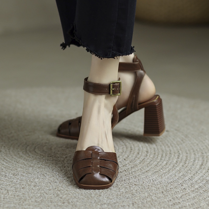 Duoya Tóc Thẳng ~ [Hàng Có Sẵn] Giày Sandal Cao Gót Hở Ngón Quai Mảnh Đế Bằng Phong Cách Roman Cho Nữ Miễn Phí Vận Chuyển