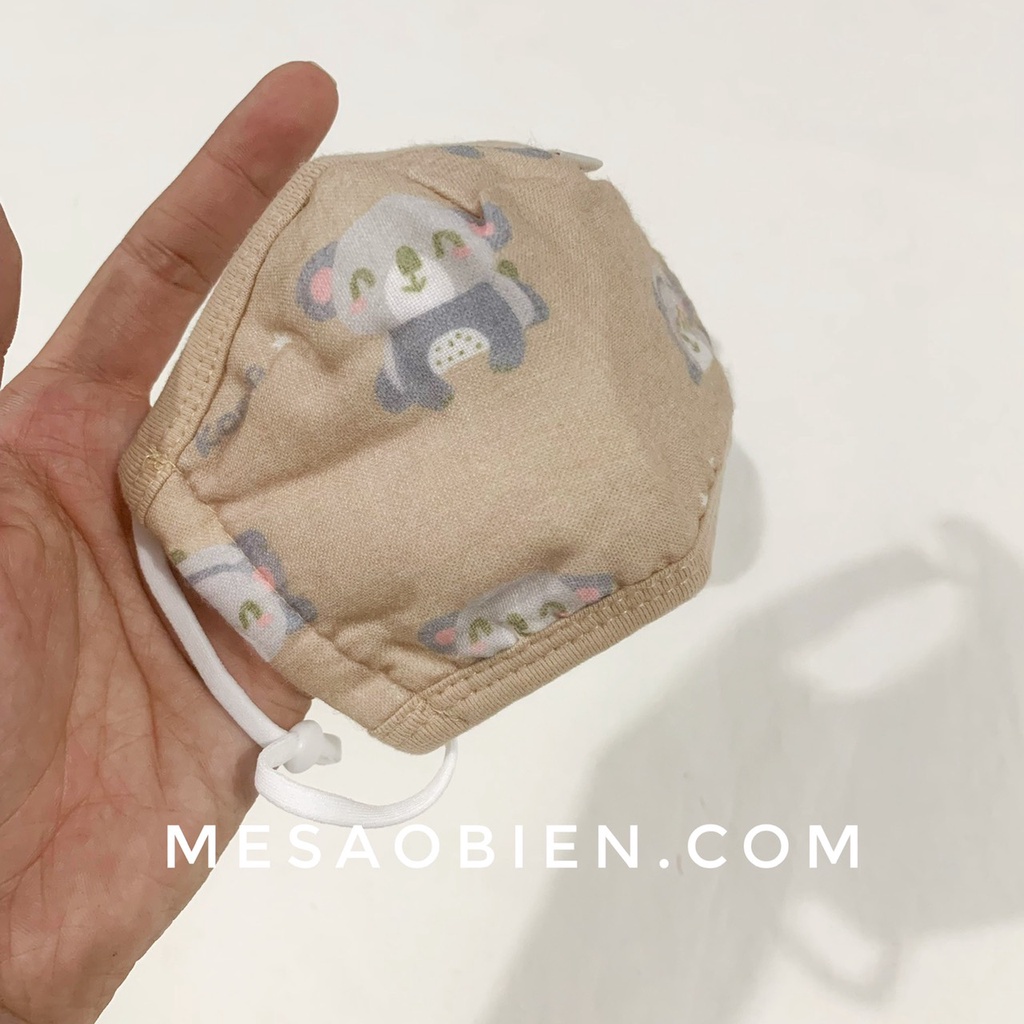 Khẩu trang vải cotton 3 lớp dây rút điều chỉnh cho bé