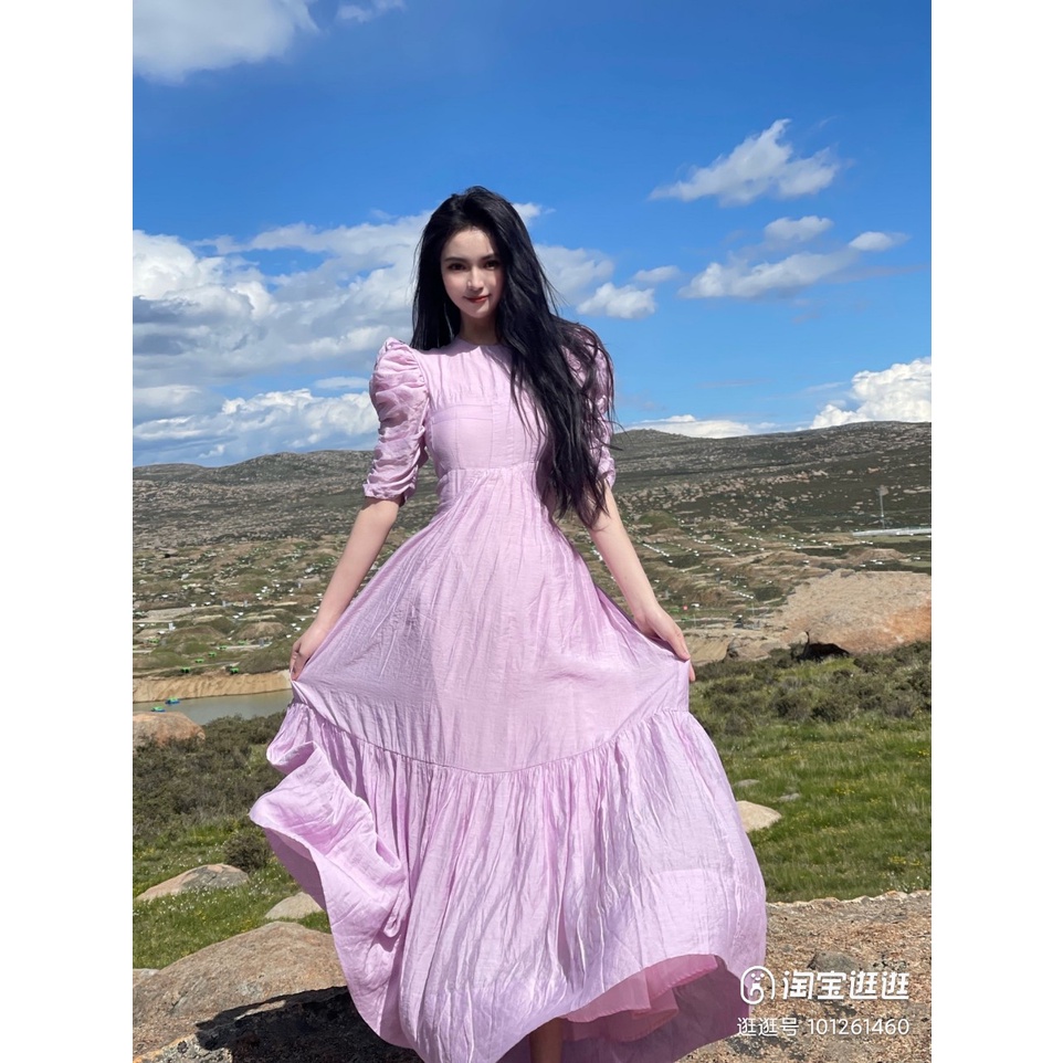 Váy maxi màu tím pastel nơ lưng cực xinh - MS187 (Có ảnh thật)