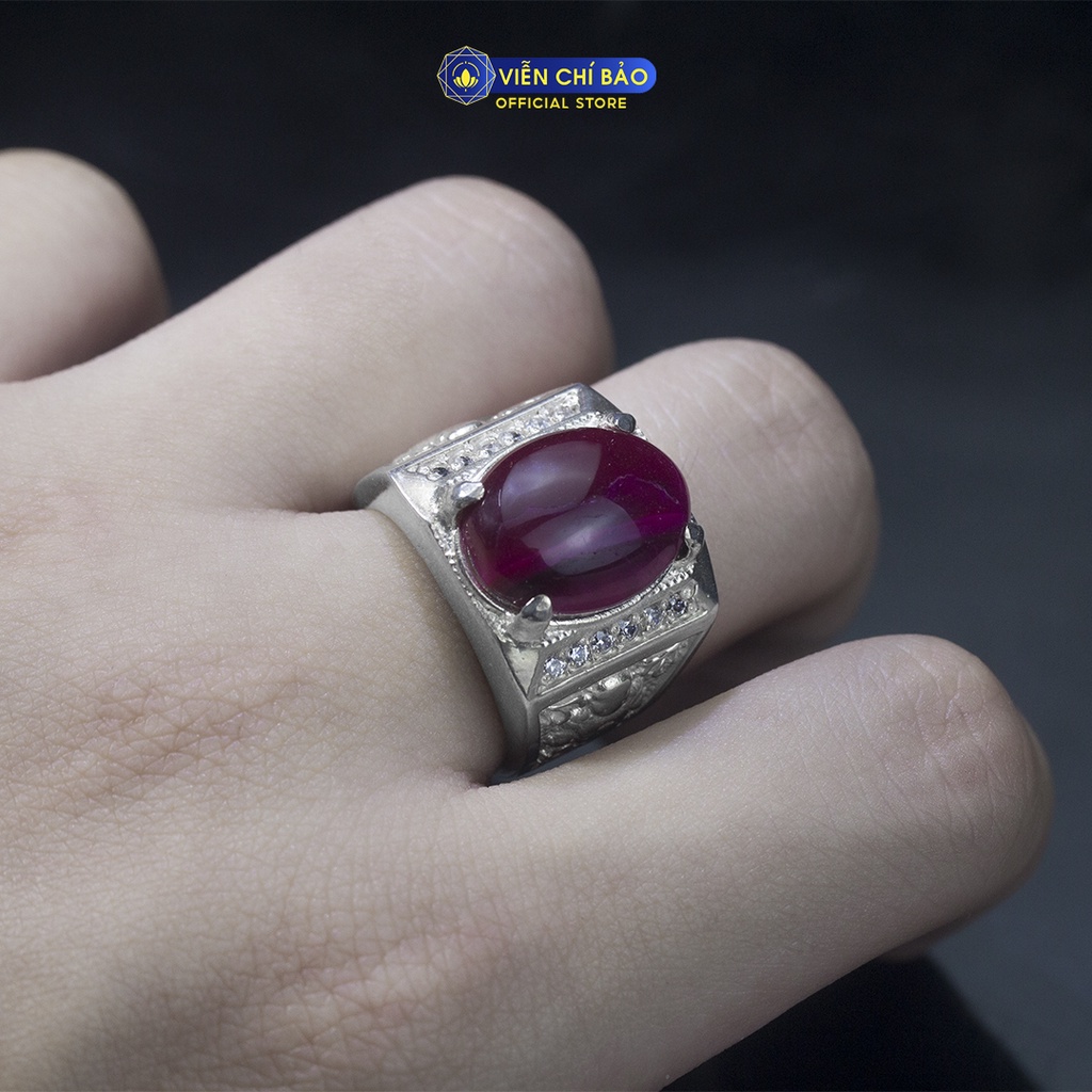 Nhẫn nam đá mắt hổ hồng phật di lặc chất liệu bạc 925 thời trang phụ kiện trang sức Viễn Chí Bảo N300716