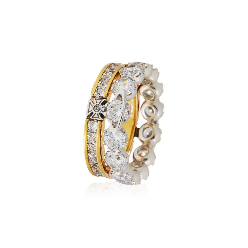 Vivienne Westwood Nhẫn Hai Lớp Đính Kim Cương Giả Cao Cấp Có Thể Tháo Rời Đa Năng