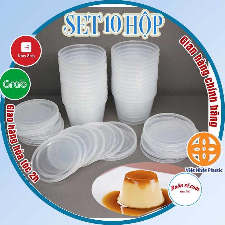 Sỉ 50 Hộp nhựa làm caramen hình tròn có nắp size lớn Việt Nhật, Hộp làm bánh flan, sữa chua, thạch (MS:6210) -Br 01279