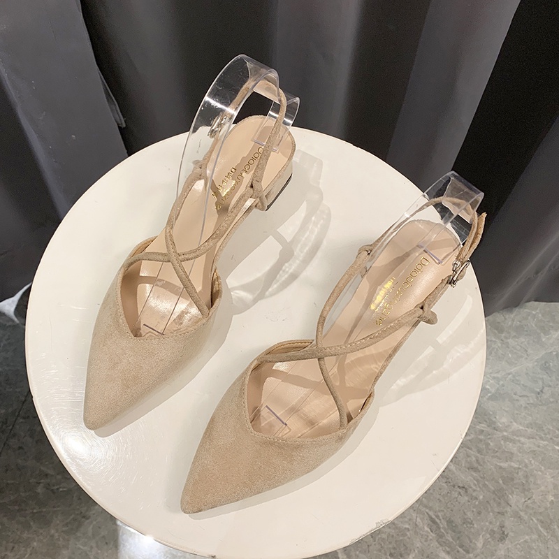 Xăng đan Mũi Nhọn Màu Sắc Đơn Giản Phong Cách retro Cho Nữ