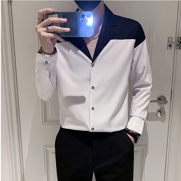 Áo sơ mi, áo sơ mi nam hàn quốc phối 2 màu đơn giản mà trẻ trung, tinh tế, chất vải mềm mịn chống nhăn - H50