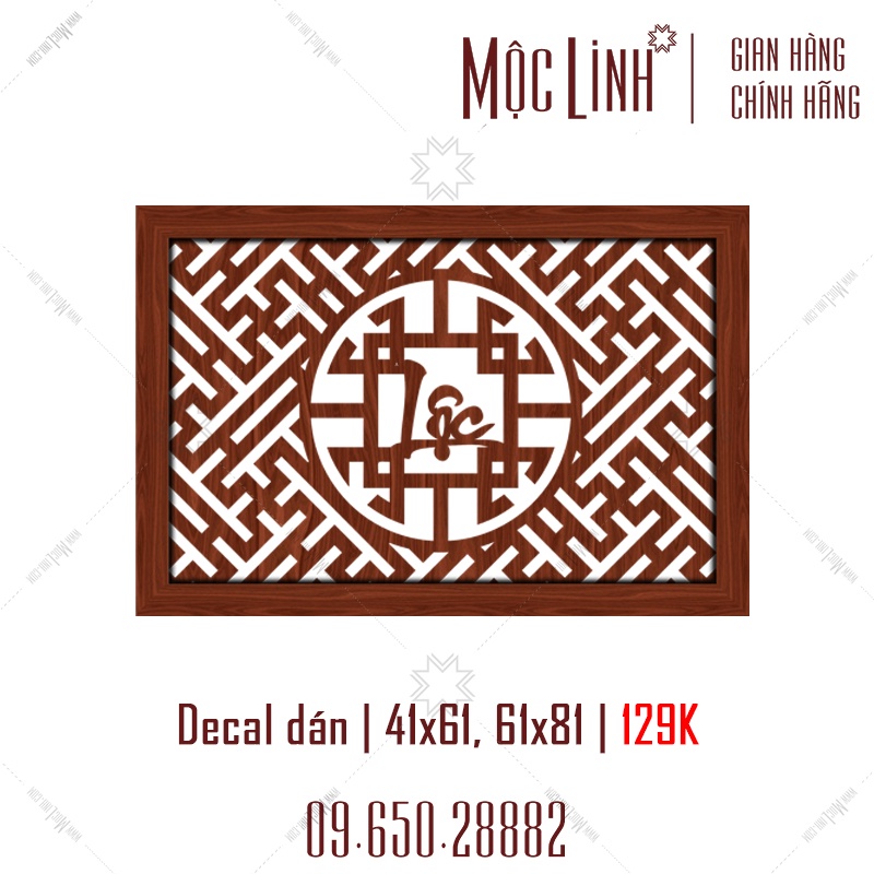 Tấm dán chắn khói dán lên trần nhà, ngăn khói bám vào trần phù hợp ban thờ treo 3 bát hương 41x61cm, màu nâu, chữ Lộc