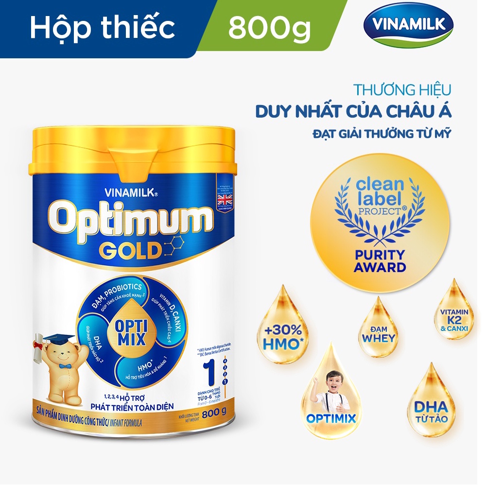 Sữa bột Optimum Gold 1. Sữa công thức Vinmailk giúp bé tăng cân, chiều cao, tiêu hóa, phát triển não bộ.