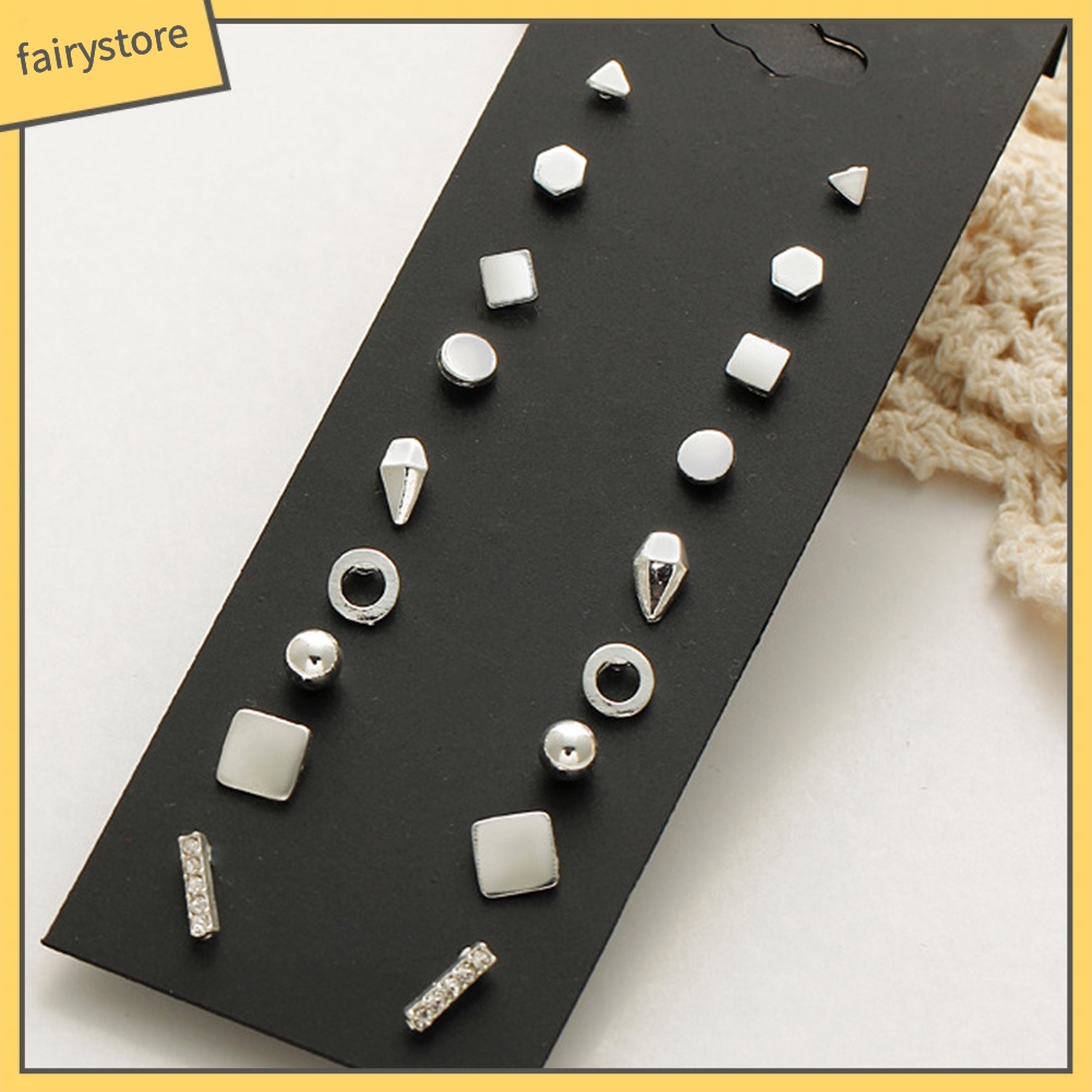 Set 9 Đôi Khuyên Tai Vuông / Tròn / Tam Giác Phong Cách Punk Thời Trang Cho Nữ Fairy1]