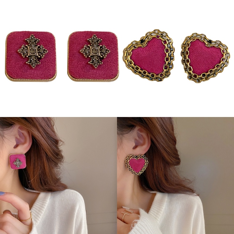 Bông Tai Hình Hoa Hồng Vải Thanh Lịch Cho Nữ