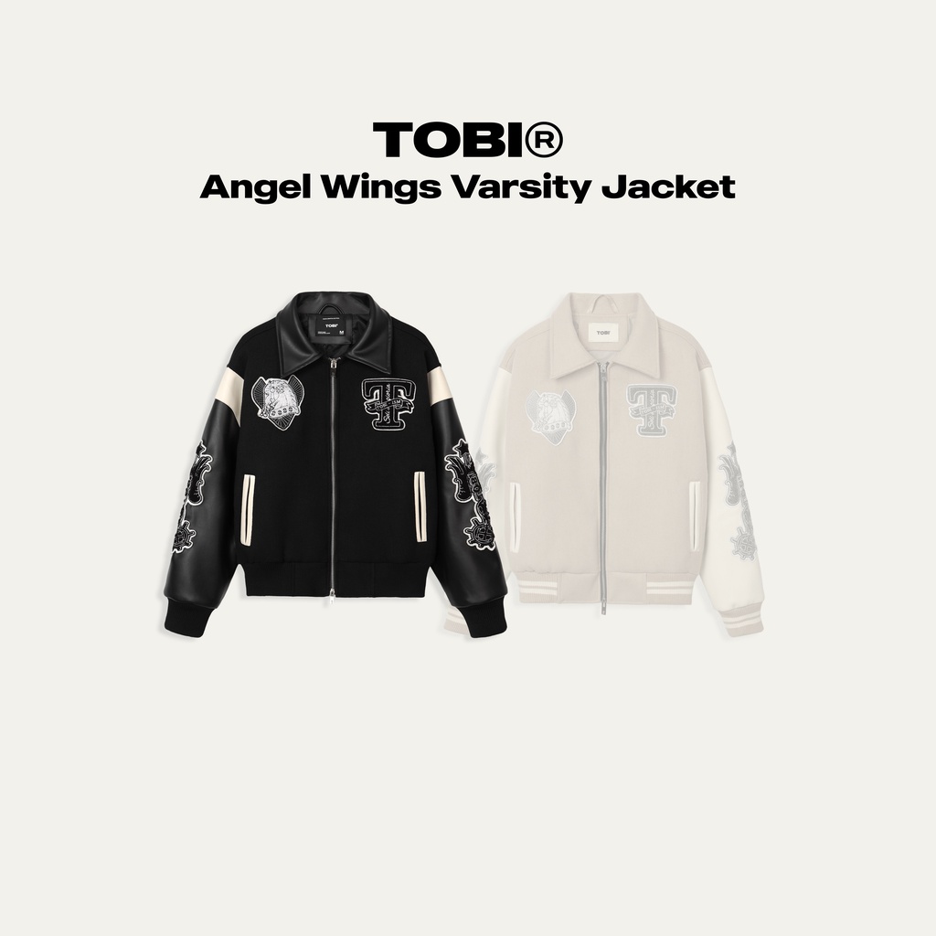 Áo Khoác Tay Da Varsity Angel Wings TOBI