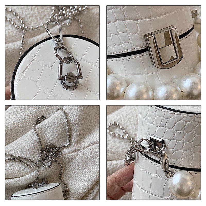 Mischa Túi Đeo Chéo mini Bằng Da PU Màu Trơn Đính Ngọc Trai Thời Trang Phong Cách Phương Tây