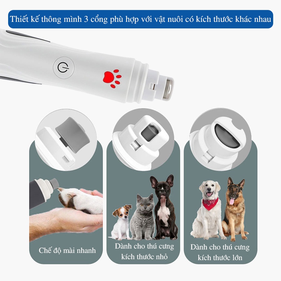 Máy mài móng cho thú cưng HL, 3 chế độ mài có đèn led, cắt móng cho chó mèo tiện dụng, không đau