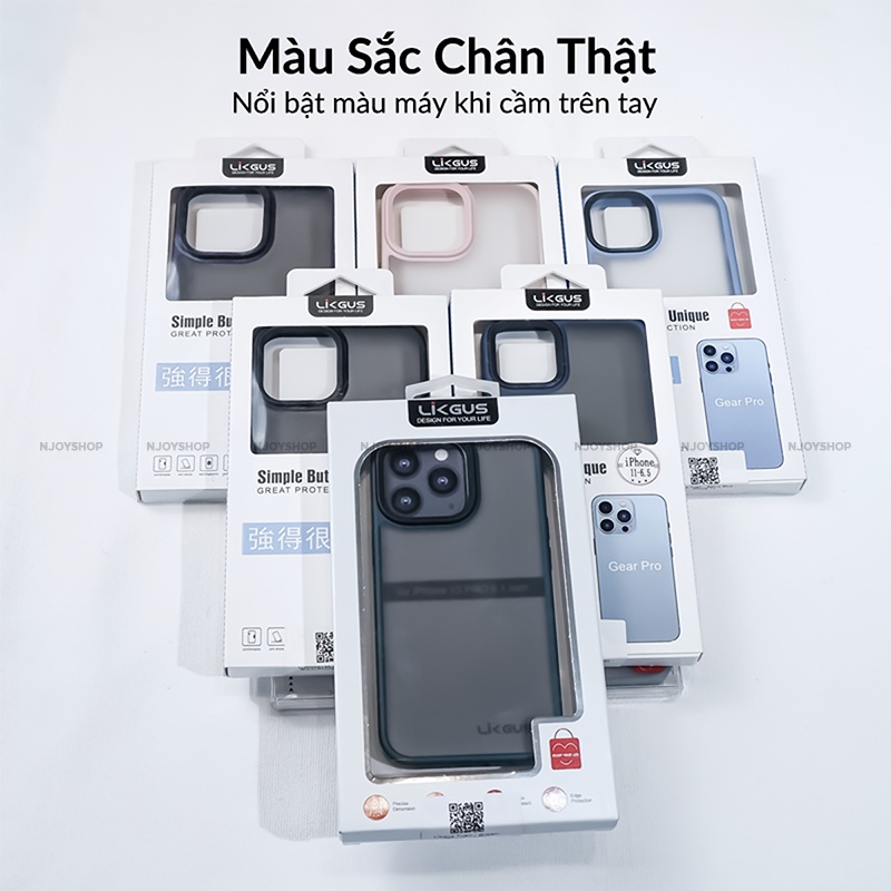 Ốp Lưng Nhám Chống Vân Tay Nút Bấm Kim Loại Viền Màu Cho Điện Thoại IP11/12/13/14 Pro Max Likgus Njoyshop