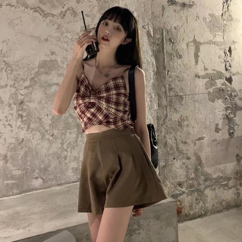 Áo Hai Dây Dáng Ngắn Màu Sắc Tương Phản Phong Cách Hàn Quốc Quyến Rũ