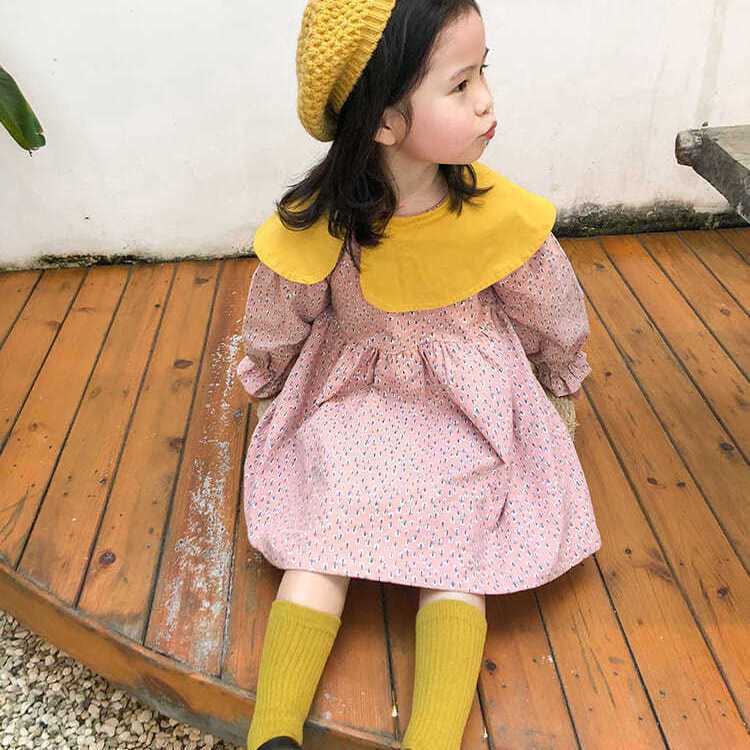 Đầm Công Chúa Một Mảnh Tay Dài Cổ Búp Bê Họa Tiết Hoa Màu Đỏ Thời Trang Xuân Thu 2023 Dành Cho Bé Gái