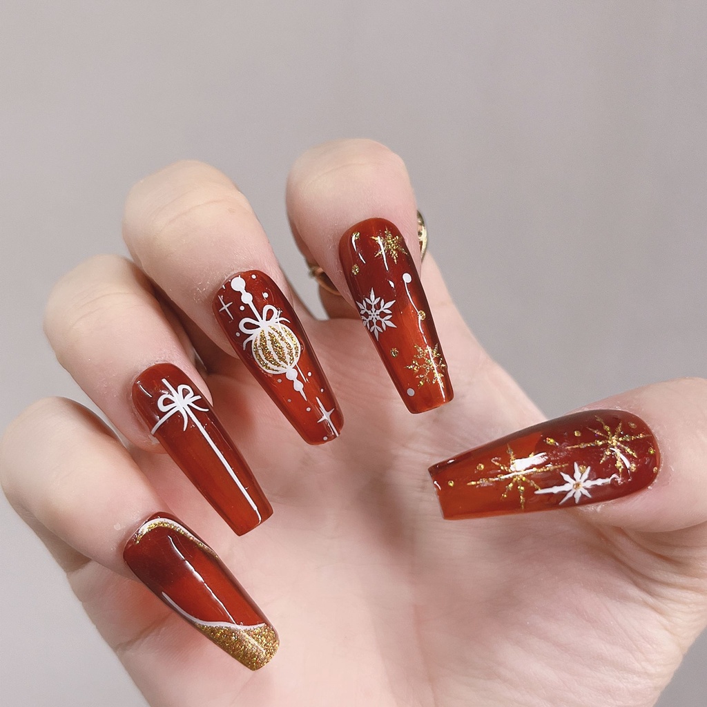 1 Miếng Dán Móng Tay Phản Quang Họa Tiết Bông Tuyết / Tuần Lộc / Chuông Giáng Sinh 3D Lấp Lánh Dành Cho