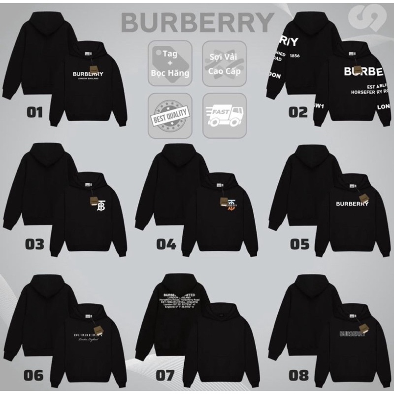 hoodie Burberry fulltag vải nỉ bông cao cấp
