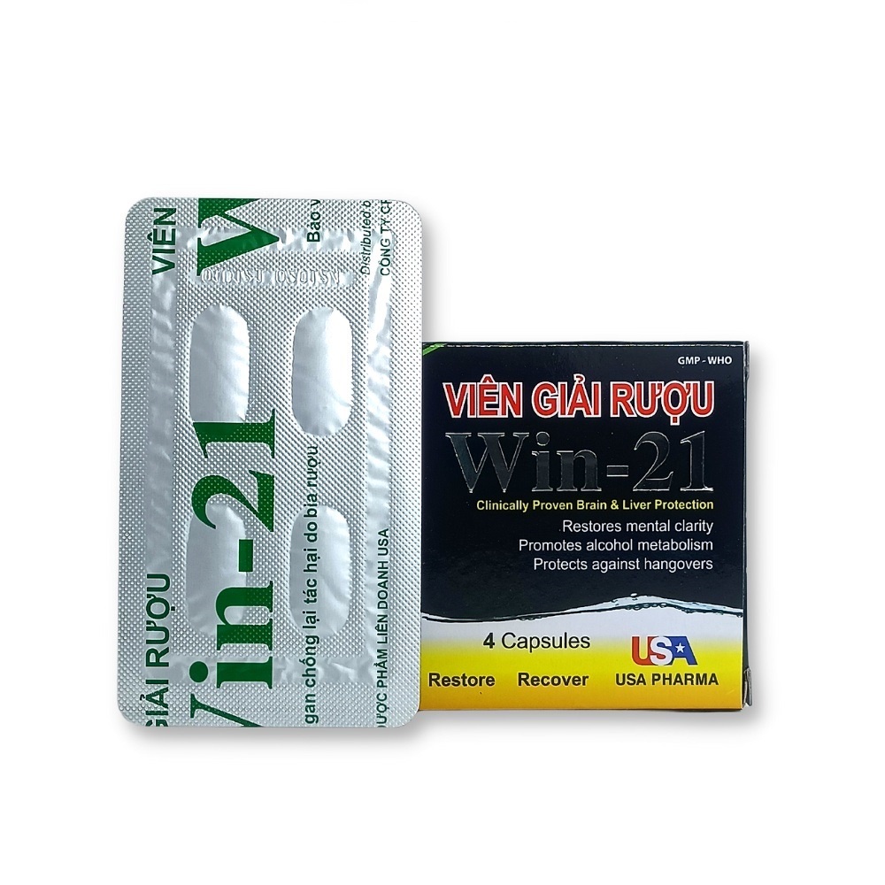 Viên giải rượu Win-21 USA hộp 4V, Uống 2 viên chống say trước khi uống rượu bia, Giúp giải rượu bia nhanh chóng