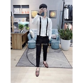 Áo sơ mi phối đen cầu vai