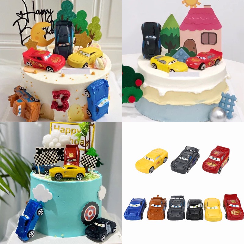 Bộ 6 xe con mô hình trang trí bánh sinh nhật