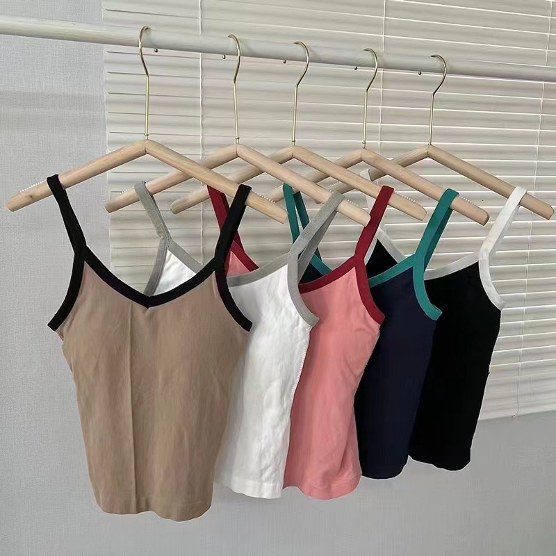 Áo Có Mút Đệm Ngực Màu Sắc Tương Phản Độc Đáo Phong Cách Pháp Thời Trang Mùa Hè Cho