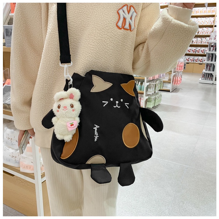 [Đặt trước - Sẵn màu đen]Túi túi đeo chéo dáng hộp hình mèo đáng yêu không kèm móc