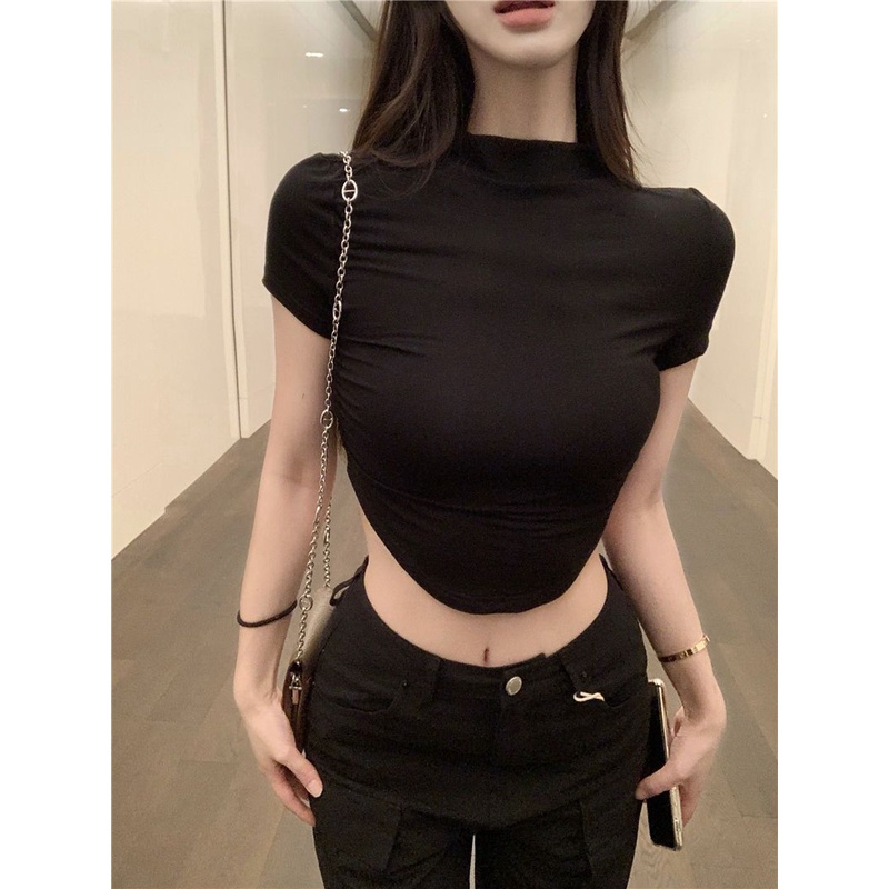 COZOK Áo Thun Tay Ngắn Cổ Cao Màu Sắc Đơn Giản Dành Cho Nữ