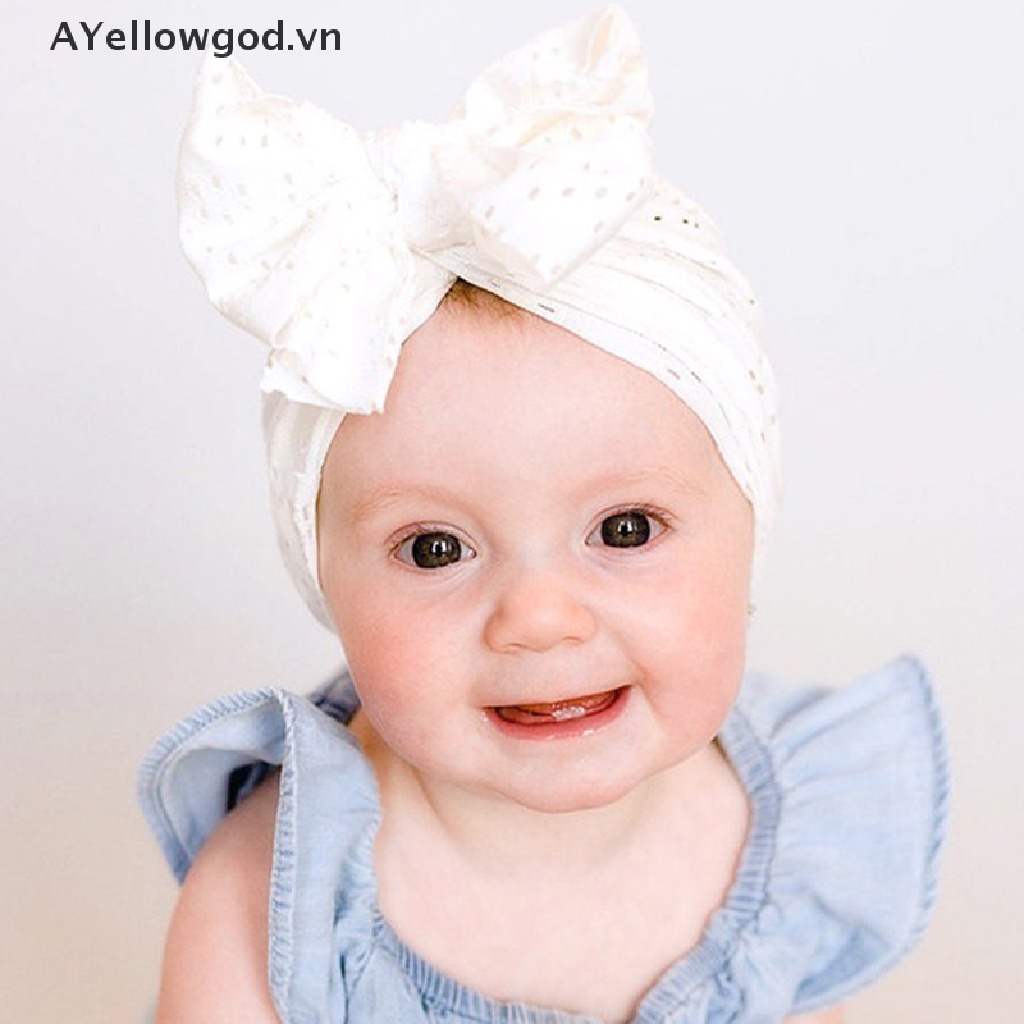 Ayellowgod Mũ Turban Thắt Nơ Mùa Hè Co Giãn Mềm Mại Cho Bé Gái Sơ Sinh.